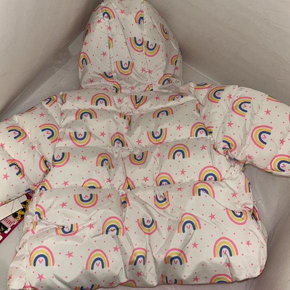 Coat NWT size 12M pink platinum brand white w/ rainbow pink inner warm lining - Picture 7 of 8